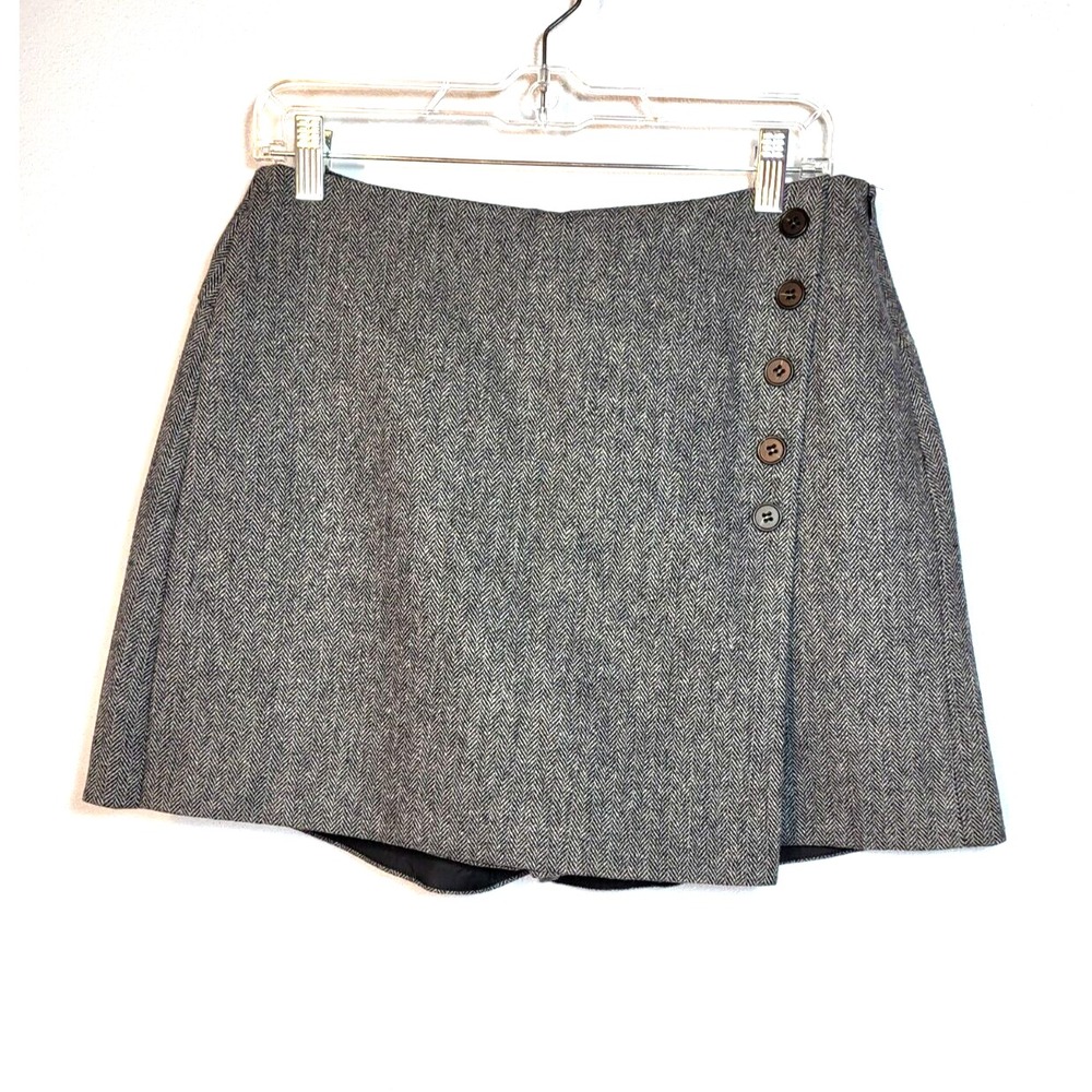 NWT Caara Gray Wool Herringbone Skort Faux Button Front Lined Side Zip‎ Large